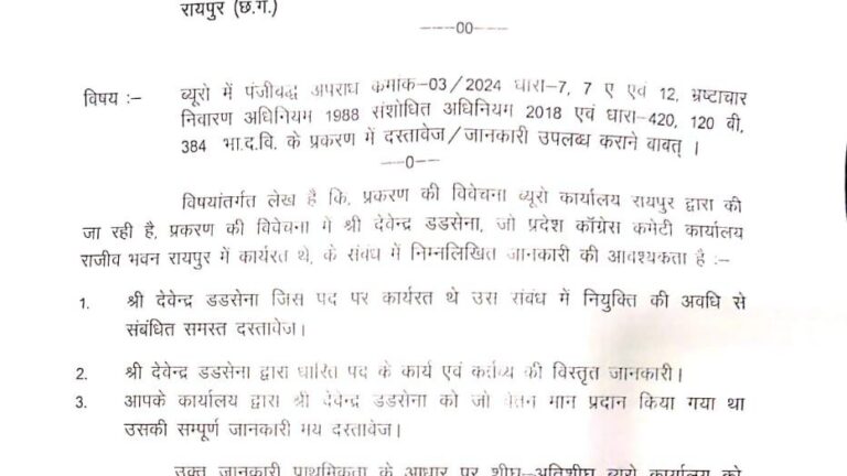 ACB ने प्रदेश कांग्रेस कार्यालय से मांगे देवेन्द्र डडसेना के दस्तावेज, भ्रष्टाचार प्रकरण में जांच तेज