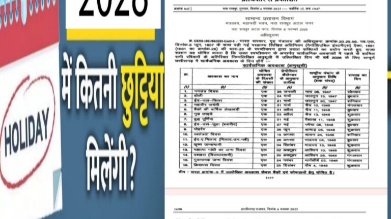 छत्तीसगढ़ में वर्ष 2028 के लिए सार्वजनिक अवकाश घोषित, राजपत्र अधिसूचना जारी